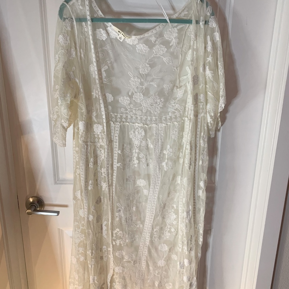Midi length lace cream/white cardigan/cover up, size S, worn once
